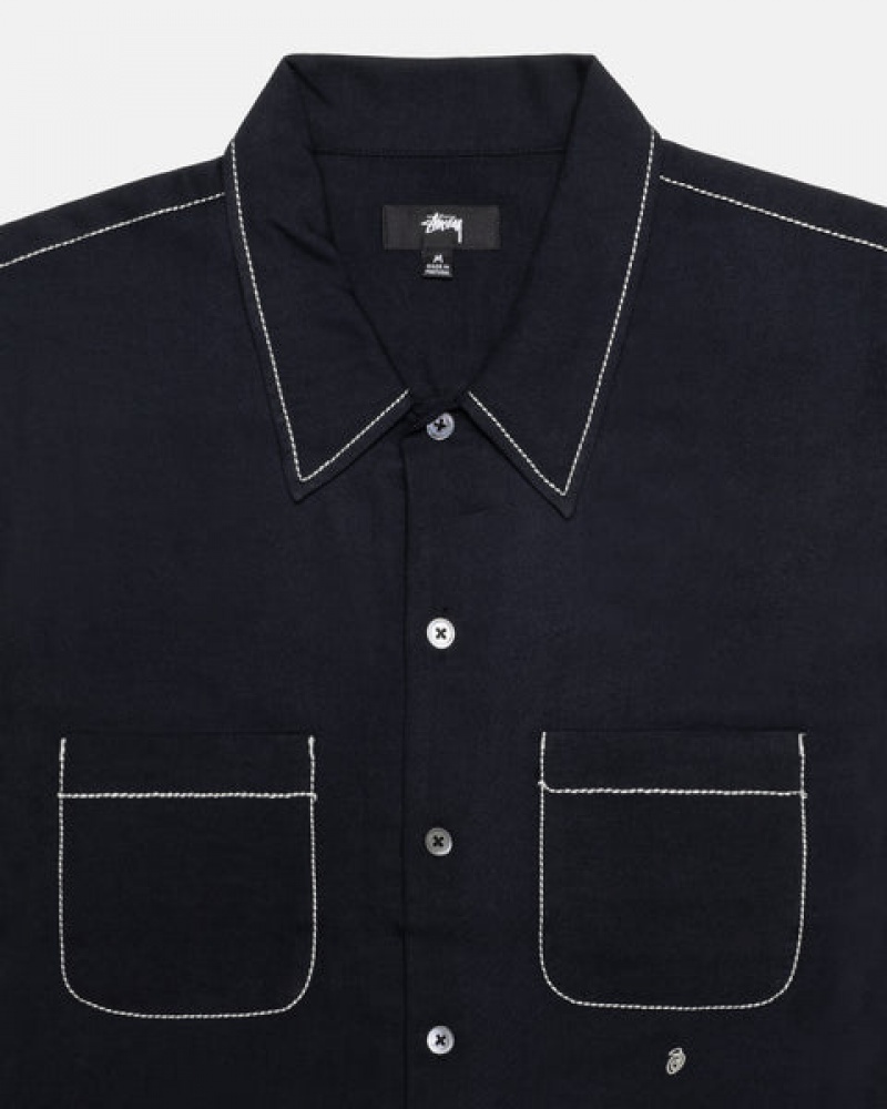 Stussy Contrast Pick Stitched Shirt Overhemd Heren Zwart Belgium | GNH-6638