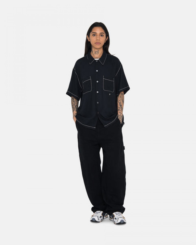 Stussy Contrast Pick Stitched Shirt Overhemd Heren Zwart Belgium | GNH-6638