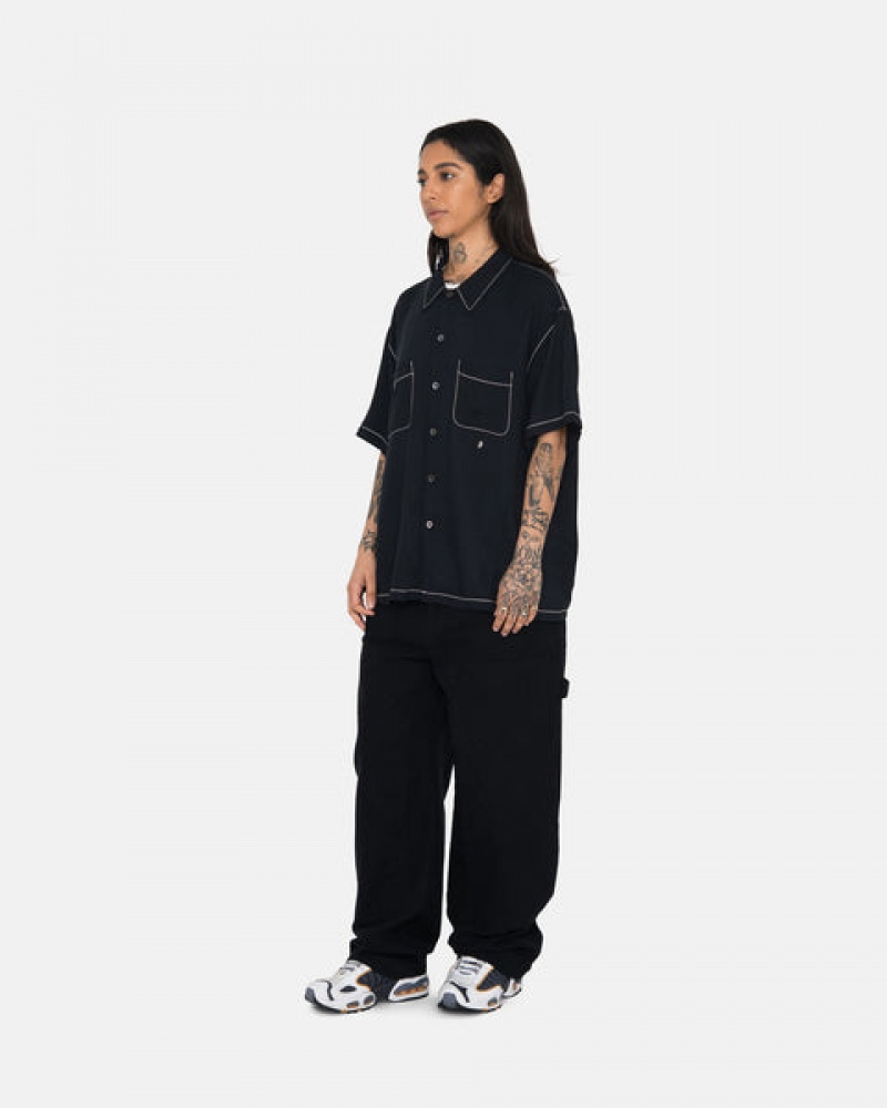 Stussy Contrast Pick Stitched Shirt Overhemd Heren Zwart Belgium | GNH-6638