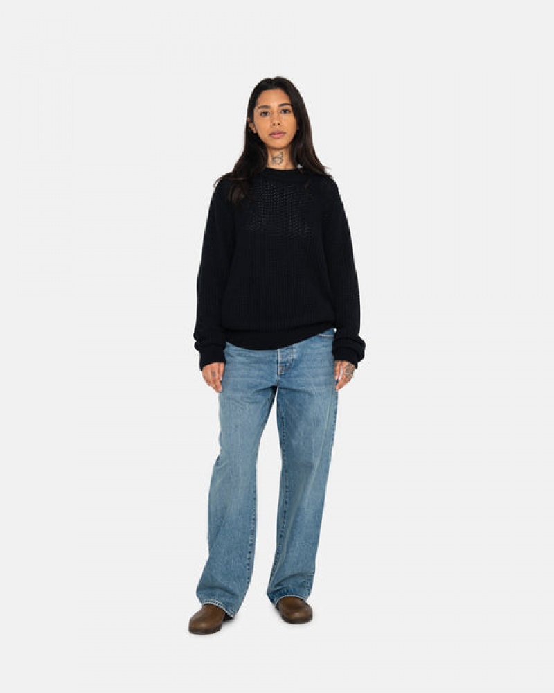 Stussy Pigment Dyed Loose Gauge Knit Trui Trui Dames Zwart Belgium | URC-2062