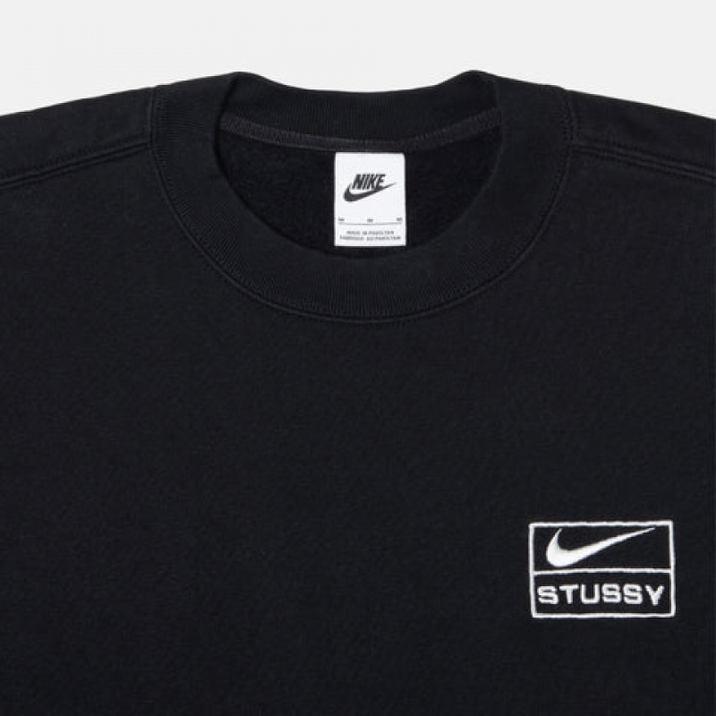 Stussy Stone Wash Fleece Crew Sweatshirts Heren Zwart Belgium | AUQ-2782