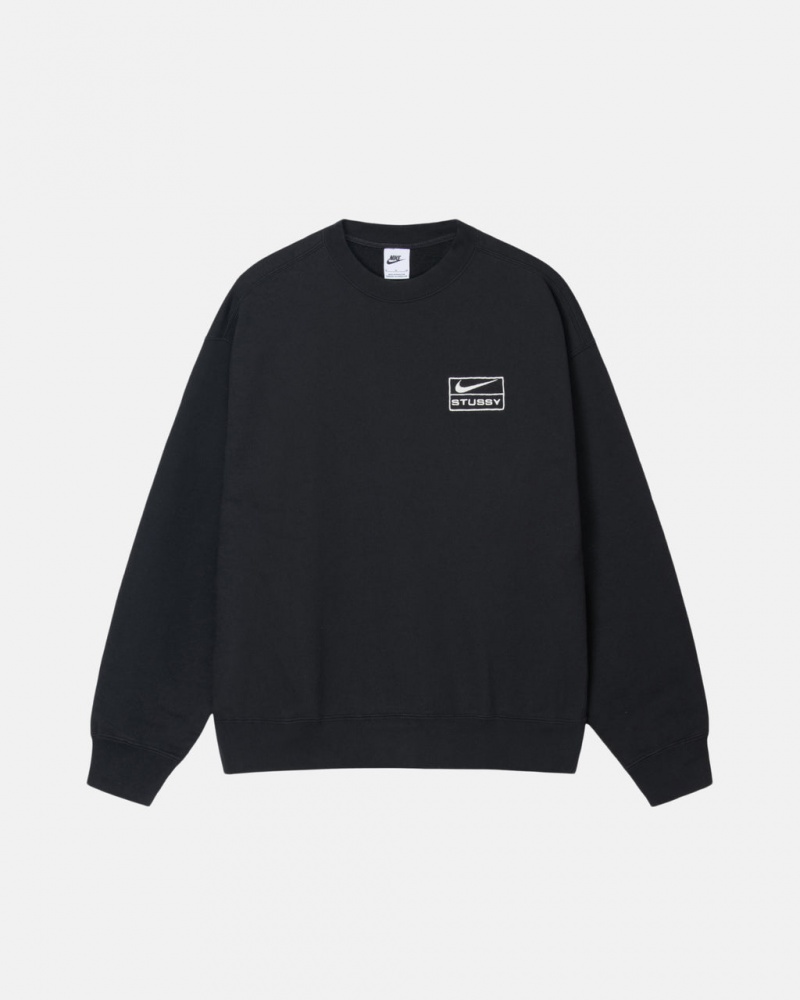 Stussy Stone Wash Fleece Crew Sweatshirts Heren Zwart Belgium | AUQ-2782
