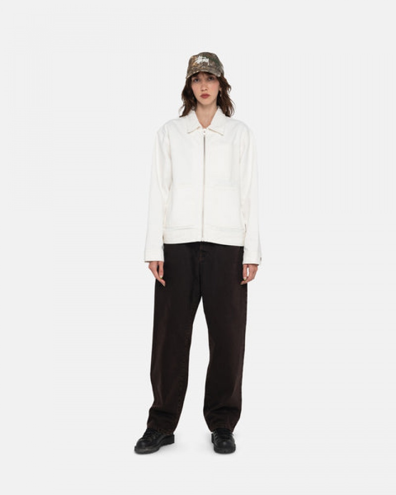 Stussy Zip Werk Jacket Overdyed Denim Heren Beige Belgium | HWY-8480